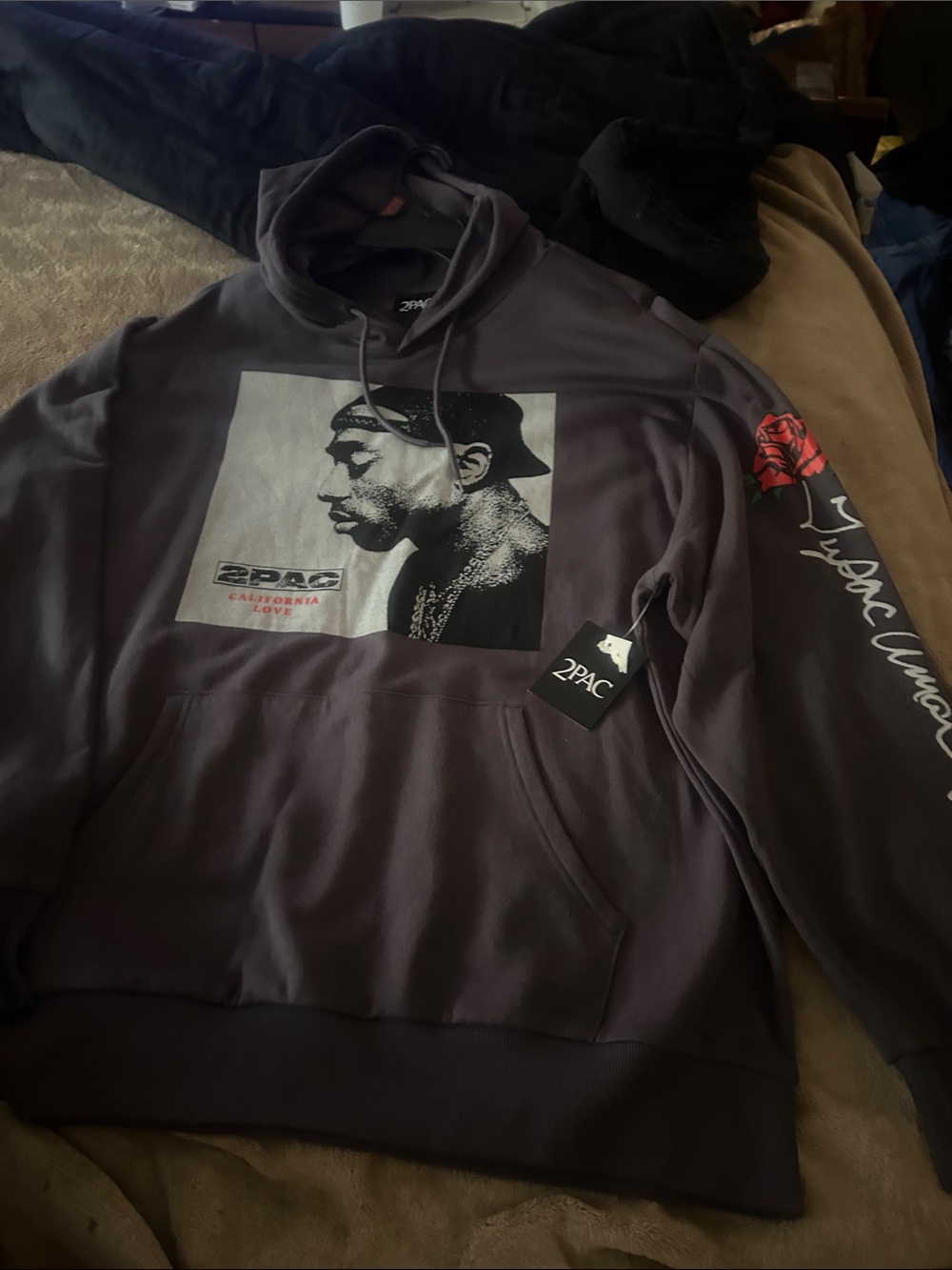 Graphic Tupac Pullover Hoodie - Charcoal